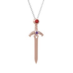 Garnet ve ametist 925 ayar rose altın kaplama gümüş kolye (40 cm beyaz altın rolo zincir)