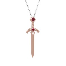 Kılıç Kolye - Kök yakut ve rodolit garnet 925 ayar rose altın kaplama gümüş kolye (40 cm beyaz altın rolo zincir) #1s39b3v