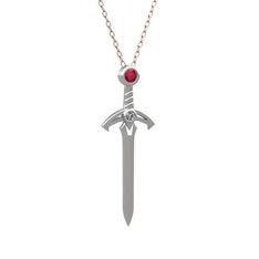 Kılıç Kolye - Rodolit garnet ve pırlanta 18 ayar beyaz altın kolye (0.036 karat, 40 cm gümüş rolo zincir) #1s8w1xb