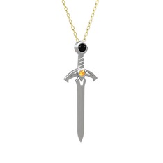 Kılıç Kolye - Siyah zirkon ve sitrin 18 ayar beyaz altın kolye (40 cm altın rolo zincir) #1sg0292