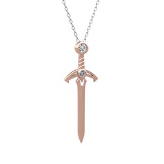 Kılıç Kolye - Swarovski ve pırlanta 925 ayar rose altın kaplama gümüş kolye (0.036 karat, 40 cm beyaz altın rolo zincir) #1sgysdv