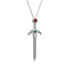 Kök yakut ve yeşil kuvars 925 ayar gümüş kolye (40 cm rose altın rolo zincir)