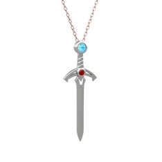 Kılıç Kolye - Akuamarin ve garnet 18 ayar beyaz altın kolye (40 cm rose altın rolo zincir) #1sowuaq