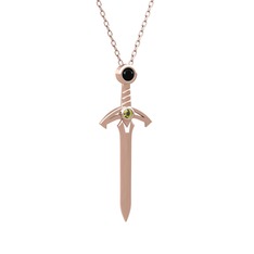 Siyah zirkon ve peridot 18 ayar rose altın kolye (40 cm rose altın rolo zincir)