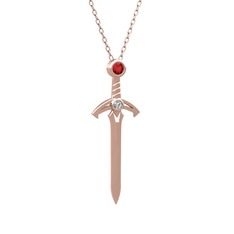 Garnet ve beyaz zirkon 925 ayar rose altın kaplama gümüş kolye (40 cm rose altın rolo zincir)