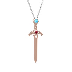 Akuamarin ve rodolit garnet 18 ayar rose altın kolye (40 cm beyaz altın rolo zincir)