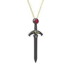 Rodolit garnet ve peridot 925 ayar siyah rodyum kaplama gümüş kolye (40 cm altın rolo zincir)