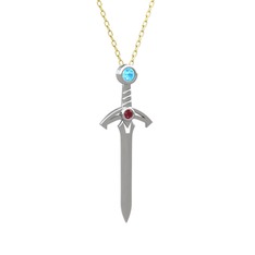 Kılıç Kolye - Akuamarin ve kök yakut 925 ayar gümüş kolye (40 cm gümüş rolo zincir) #1tshlid
