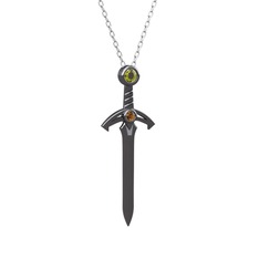 Peridot ve dumanlı kuvars 925 ayar siyah rodyum kaplama gümüş kolye (40 cm beyaz altın rolo zincir)