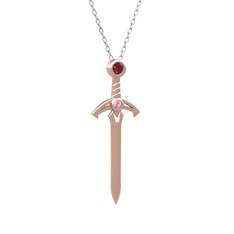 Kök yakut ve pembe kuvars 14 ayar rose altın kolye (40 cm beyaz altın rolo zincir)