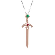 Kılıç Kolye - Yeşil kuvars ve rodolit garnet 18 ayar rose altın kolye (40 cm beyaz altın rolo zincir) #1u50dde