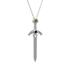 Peridot ve siyah zirkon 18 ayar beyaz altın kolye (40 cm gümüş rolo zincir)