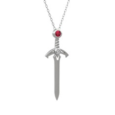 Rodolit garnet ve beyaz zirkon 8 ayar beyaz altın kolye (40 cm gümüş rolo zincir)