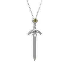 Kılıç Kolye - Peridot ve pırlanta 925 ayar gümüş kolye (0.036 karat, 40 cm gümüş rolo zincir) #1ui2n2q
