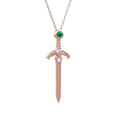 Kılıç Kolye - Yeşil kuvars ve pembe kuvars 8 ayar rose altın kolye (40 cm rose altın rolo zincir) #1um2hml