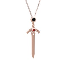 Kılıç Kolye - Siyah zirkon ve garnet 14 ayar rose altın kolye (40 cm rose altın rolo zincir) #1unzdjy