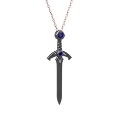 Kılıç Kolye - Lab safir 925 ayar siyah rodyum kaplama gümüş kolye (40 cm rose altın rolo zincir) #1urfumq