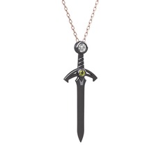 Kılıç Kolye - Swarovski ve peridot 925 ayar siyah rodyum kaplama gümüş kolye (40 cm rose altın rolo zincir) #1v26gn8