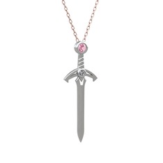 Kılıç Kolye - Pembe kuvars ve pırlanta 18 ayar beyaz altın kolye (0.036 karat, 40 cm rose altın rolo zincir) #1va1hjg