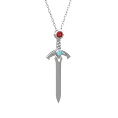 Kılıç Kolye - Garnet ve akuamarin 18 ayar beyaz altın kolye (40 cm beyaz altın rolo zincir) #1vgd22d
