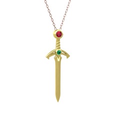 Kılıç Kolye - Rodolit garnet ve yeşil kuvars 8 ayar altın kolye (40 cm gümüş rolo zincir) #1vhzx2r