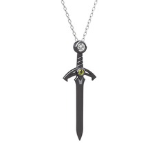 Beyaz zirkon ve peridot 925 ayar siyah rodyum kaplama gümüş kolye (40 cm beyaz altın rolo zincir)