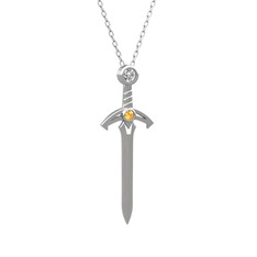 Kılıç Kolye - Swarovski ve sitrin 18 ayar beyaz altın kolye (40 cm beyaz altın rolo zincir) #1vnzimi