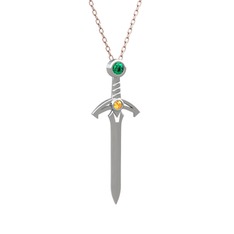 Kılıç Kolye - Yeşil kuvars ve sitrin 18 ayar beyaz altın kolye (40 cm gümüş rolo zincir) #1vqs97e