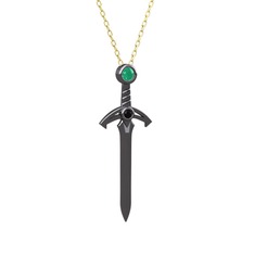Kök zümrüt ve siyah zirkon 925 ayar siyah rodyum kaplama gümüş kolye (40 cm altın rolo zincir)