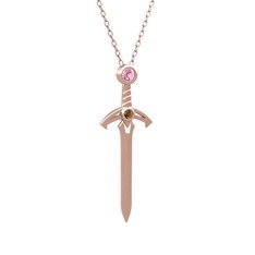 Pembe kuvars ve dumanlı kuvars 18 ayar rose altın kolye (40 cm gümüş rolo zincir)