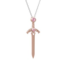 Kılıç Kolye - Pembe kuvars 14 ayar rose altın kolye (40 cm beyaz altın rolo zincir) #1xoxl9j