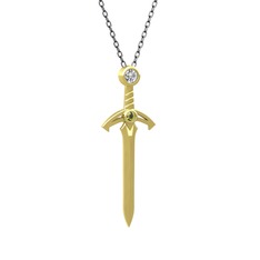 Kılıç Kolye - Swarovski ve peridot 8 ayar altın kolye (40 cm gümüş rolo zincir) #1xwsghf