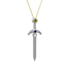 Peridot ve lab safir 925 ayar gümüş kolye (40 cm altın rolo zincir)