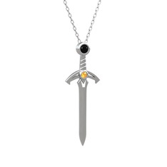 Kılıç Kolye - Siyah zirkon ve sitrin 8 ayar beyaz altın kolye (40 cm beyaz altın rolo zincir) #1yd8tkh