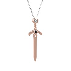 Kılıç Kolye - Beyaz zirkon ve siyah zirkon 14 ayar rose altın kolye (40 cm beyaz altın rolo zincir) #1yfkvrn