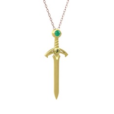 Kılıç Kolye - Kök zümrüt ve peridot 18 ayar altın kolye (40 cm rose altın rolo zincir) #1yfyl94