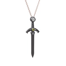 Kılıç Kolye - Swarovski ve peridot 925 ayar siyah rodyum kaplama gümüş kolye (40 cm gümüş rolo zincir) #1yl31xw