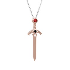 Kılıç Kolye - Garnet ve siyah zirkon 8 ayar rose altın kolye (40 cm beyaz altın rolo zincir) #1ypgy56