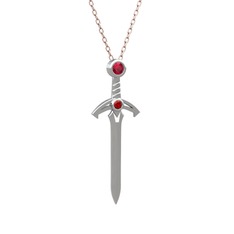 Kılıç Kolye - Rodolit garnet ve garnet 14 ayar beyaz altın kolye (40 cm rose altın rolo zincir) #1ysynau