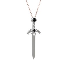 Kılıç Kolye - Siyah zirkon 14 ayar beyaz altın kolye (40 cm rose altın rolo zincir) #1yxsu7q