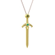 Kılıç Kolye - Peridot ve kök zümrüt 8 ayar altın kolye (40 cm rose altın rolo zincir) #21kkl1