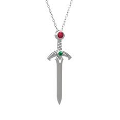 Rodolit garnet ve yeşil kuvars 8 ayar beyaz altın kolye (40 cm beyaz altın rolo zincir)