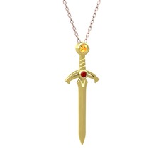 Kılıç Kolye - Sitrin ve garnet 8 ayar altın kolye (40 cm rose altın rolo zincir) #2hemcm