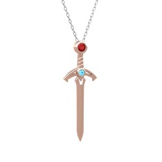 Kılıç Kolye - Garnet ve akuamarin 14 ayar rose altın kolye (40 cm beyaz altın rolo zincir) #3ajfnn