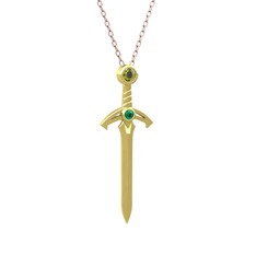Kılıç Kolye - Peridot ve yeşil kuvars 8 ayar altın kolye (40 cm rose altın rolo zincir) #3dynnd