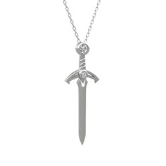 Kılıç Kolye - Beyaz zirkon ve swarovski 925 ayar gümüş kolye (40 cm gümüş rolo zincir) #3f08qk