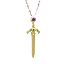 Ametist ve peridot 8 ayar altın kolye (40 cm rose altın rolo zincir)