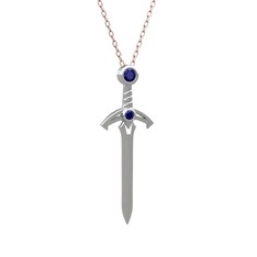 Kılıç Kolye - Lab safir 925 ayar gümüş kolye (40 cm gümüş rolo zincir) #3tw04x