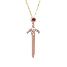 Kılıç Kolye - Kök yakut ve swarovski 8 ayar rose altın kolye (40 cm altın rolo zincir) #3x4yv8