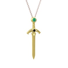 Kılıç Kolye - Kök zümrüt ve siyah zirkon 18 ayar altın kolye (40 cm rose altın rolo zincir) #3ymvds